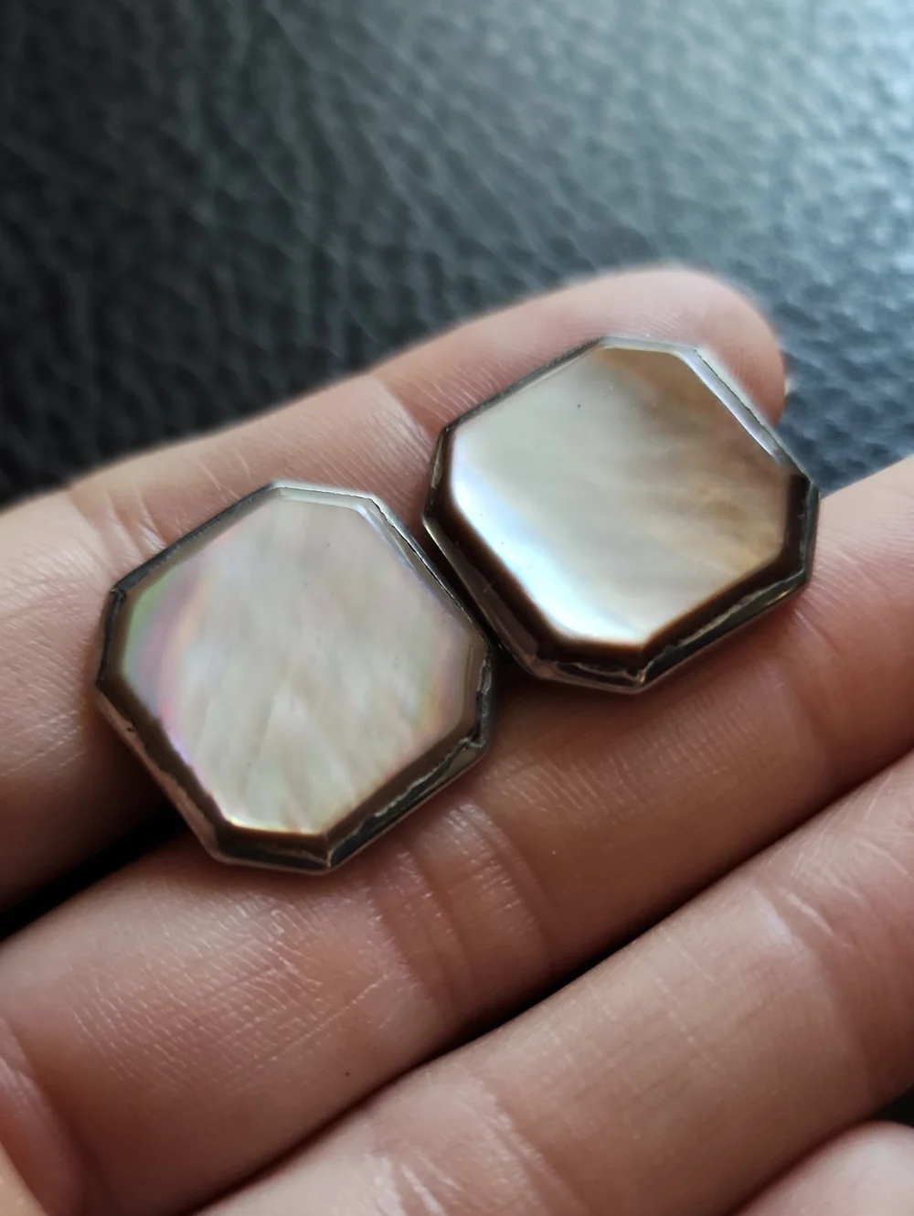 VTG Octagon Sterling & Mother-of-Pearl Cufflinks - Iridescent Shell